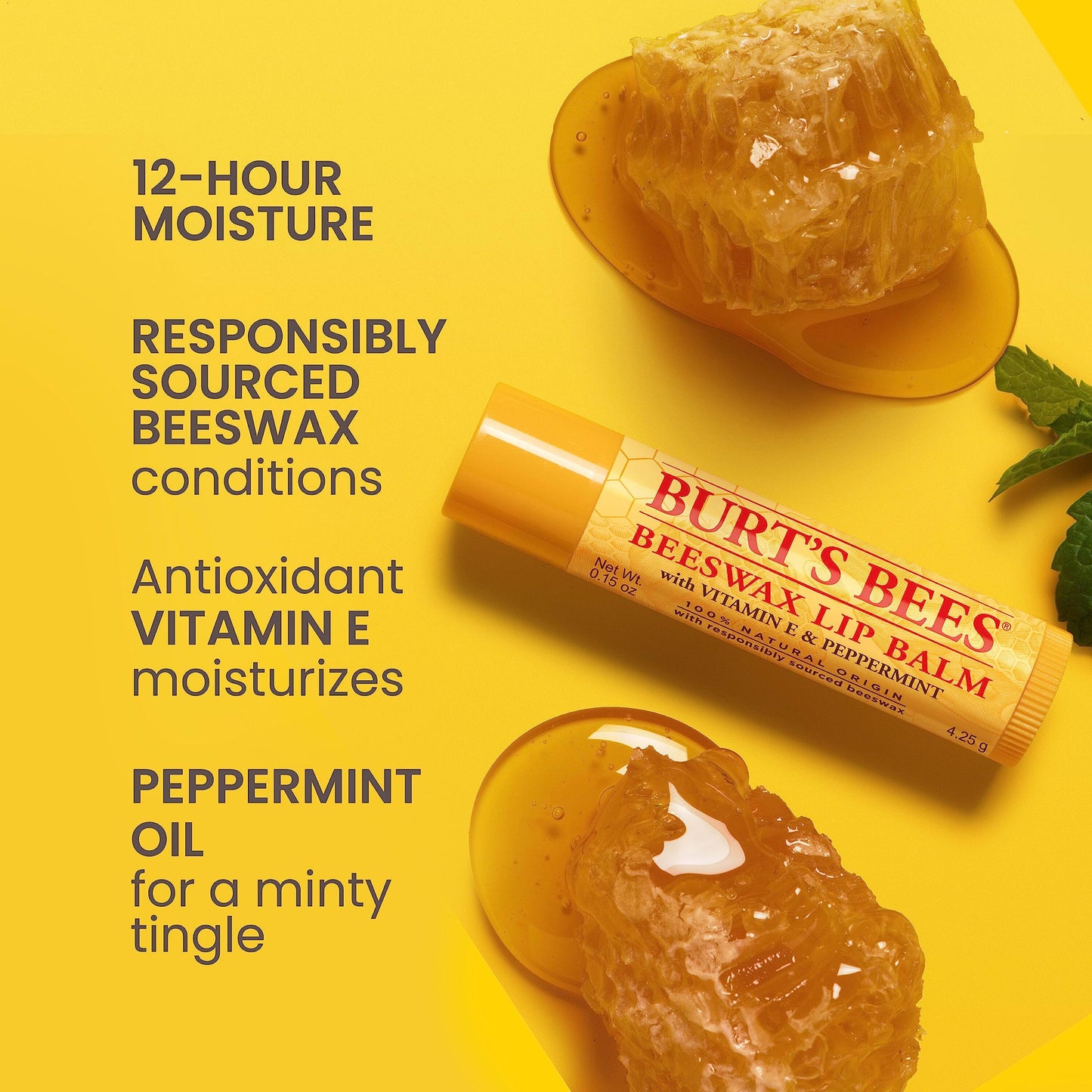 Burt’s Bees Original Beeswax Lip Balm – Natural Lip Moisturizer with Responsibly Sourced Beeswax, Tint-Free Conditioning Treatment, 4 Pack, 0.15 oz Each