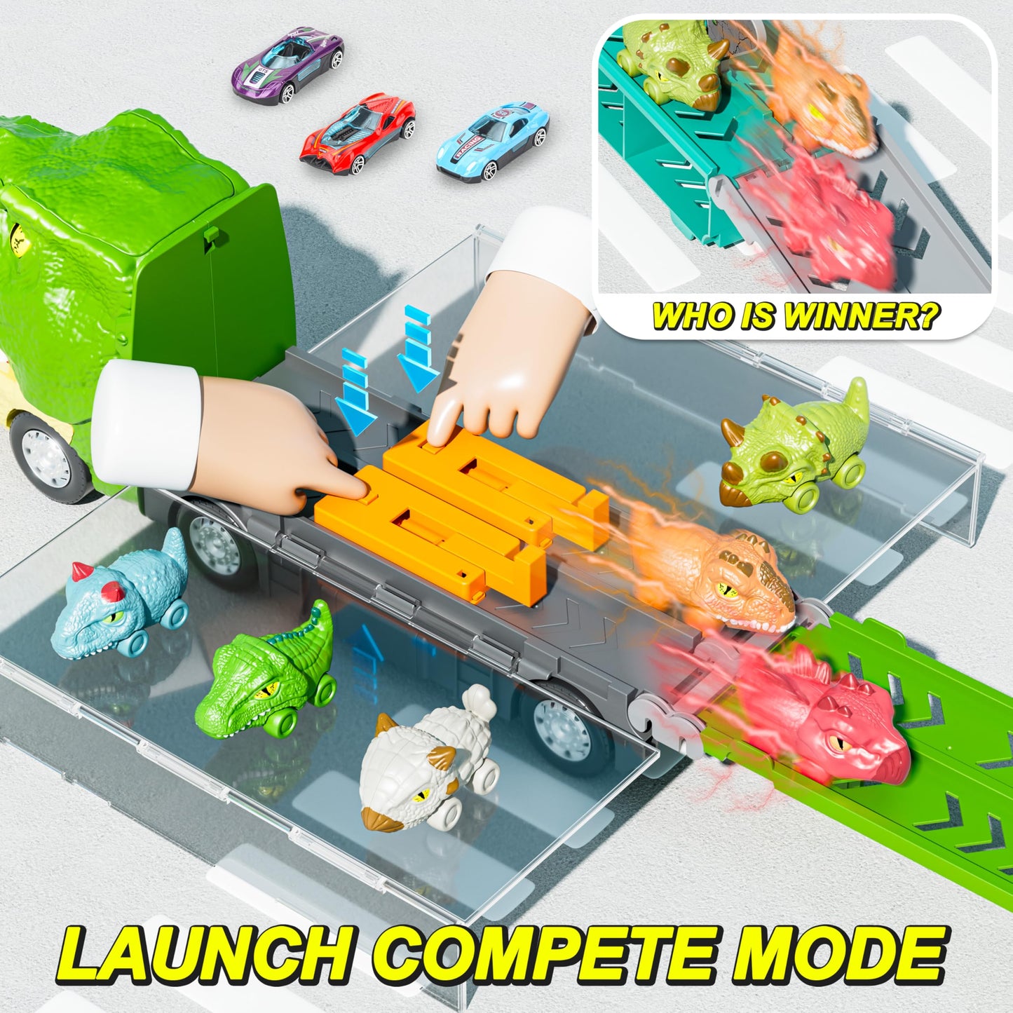 13-in-1 Dinosaur Car Toy Set for Kids, Foldable Track & Race Mode with 6 Dino Cars & 6 Race Cars, Toddler Boys 2-6, Birthday Gift