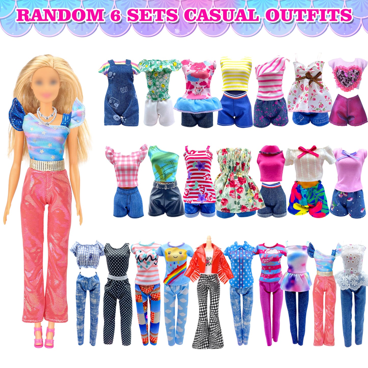 Style Shine 100-Piece Doll Clothes & Accessories Set – Dresses, Gowns, Jumpsuit, Tops, Pants, Shoes, Hangers & More – Birthday Gift