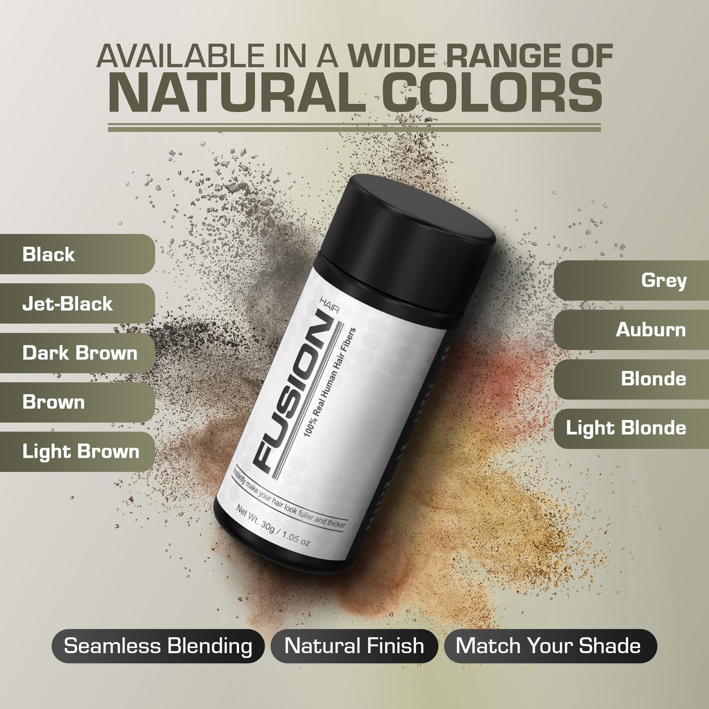 Hair Fibers for Thinning Hair - (1.05 Oz) Real Human Hair Building Fibers to Conceal Bald Spots and Thinning Hair, Root Touch Up and Volumizer, Black