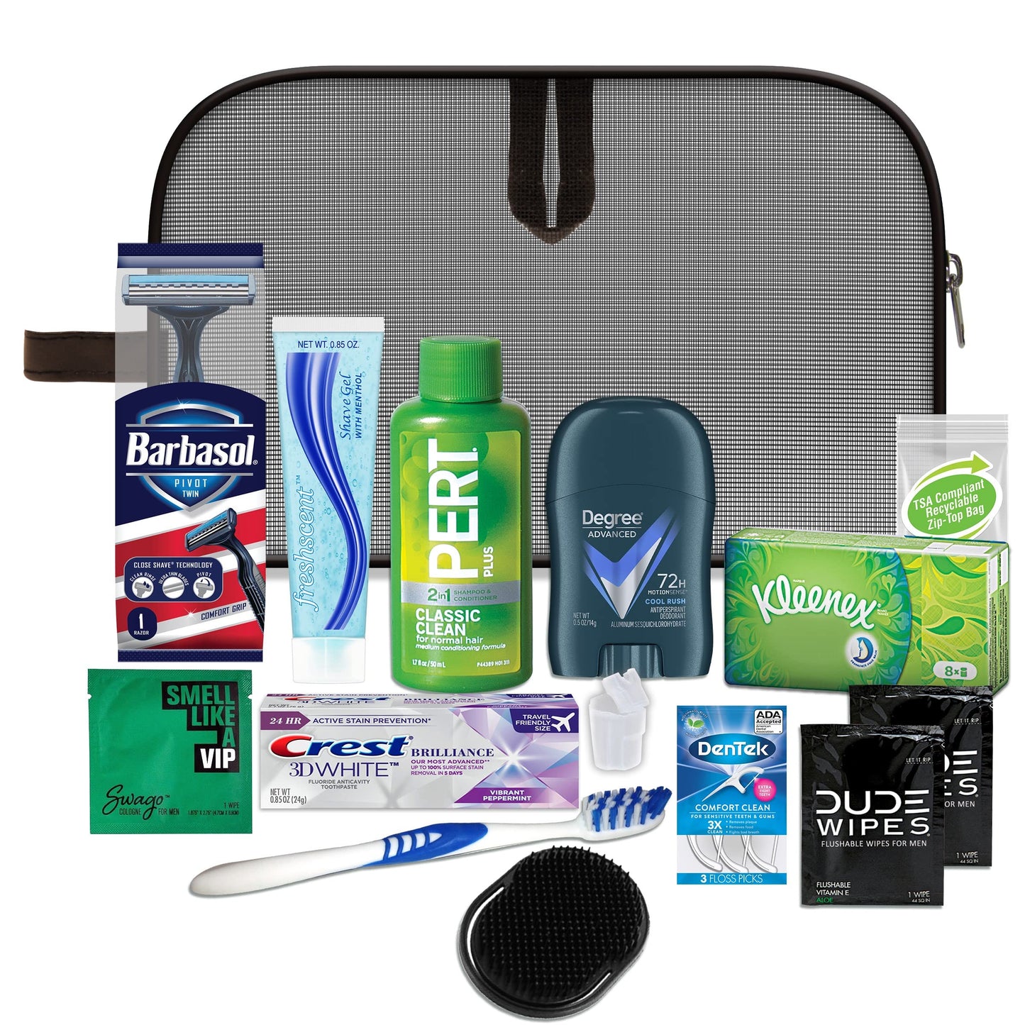 Convenience Kits International Men’s Premium 15-Piece Assembled Travel Kit Featuring: Gillette and Barbasol Shave Products