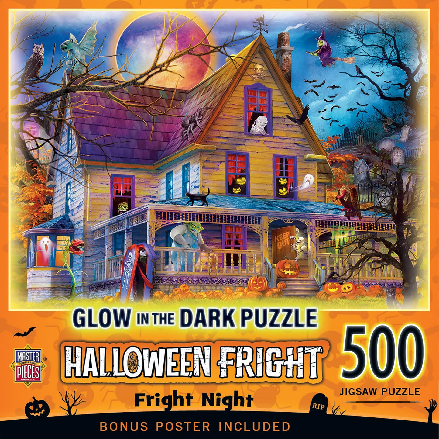 Halloween Fright Night 500-Pc Glow-in-the-Dark Puzzle – Vibrant Jigsaw with Durable Pieces, Fun Brain Challenge & Family Activity for Kids & Teens