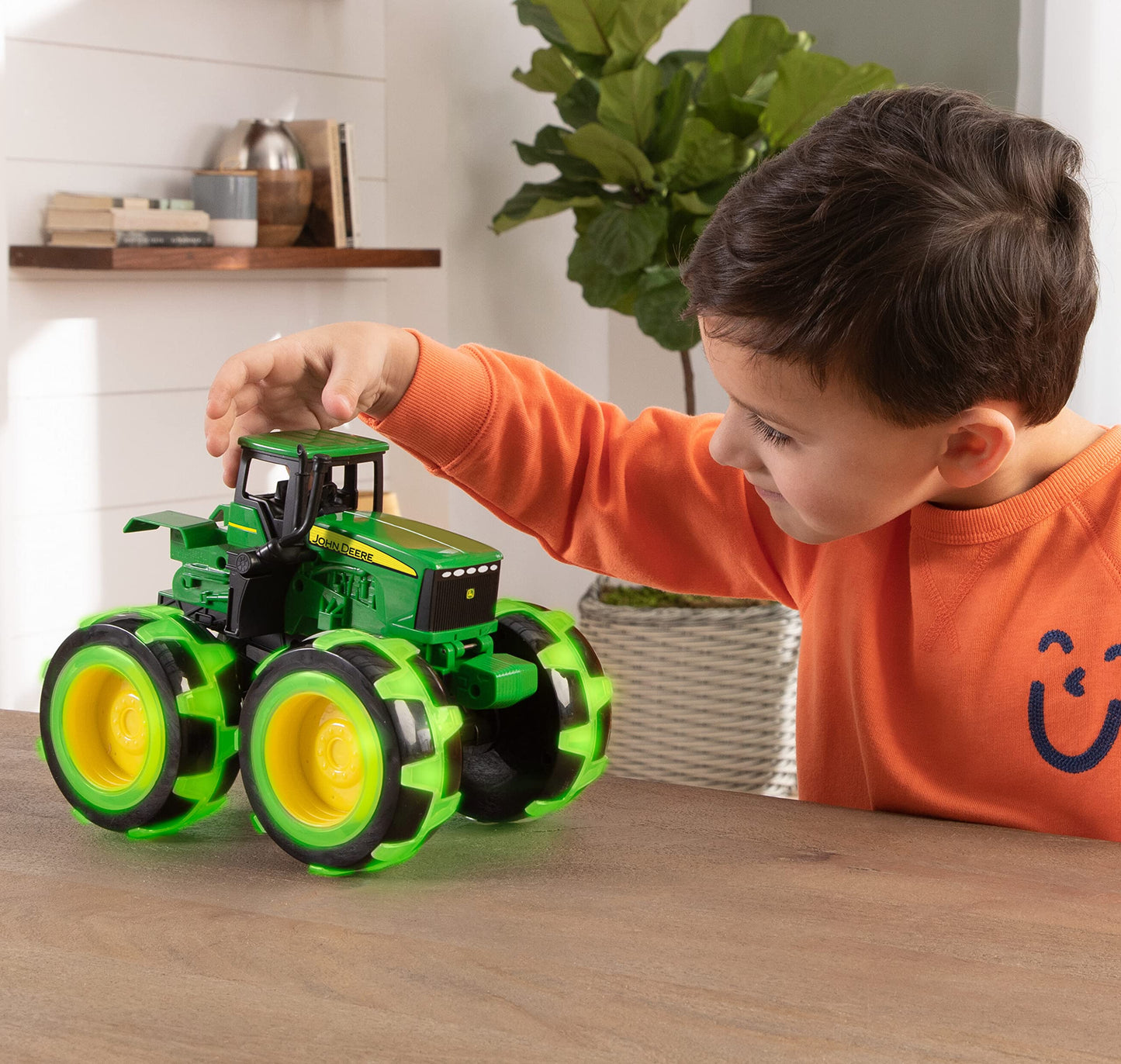 TOMY Monster Treads Lightning Wheels John Deere Tractor Toy – Motion-Activated Lights, Monster Truck Fun, Ages 3+ Frustration-Free
