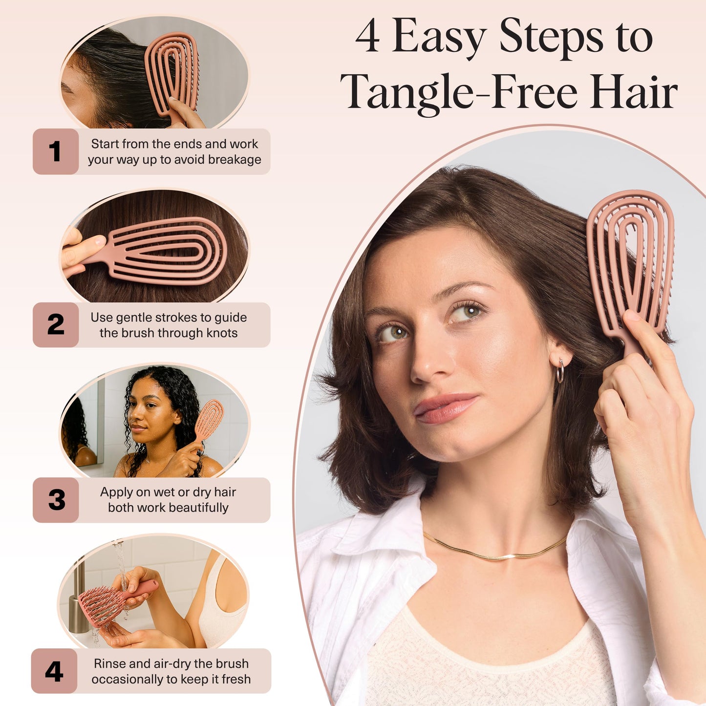 Kitsch Detangler Brush – Flexible Terracotta Hair Brush for Women, Men & Kids | Ultra-Smooth Bristles for Wet or Dry Curly Hair, No Pulling or Breakage