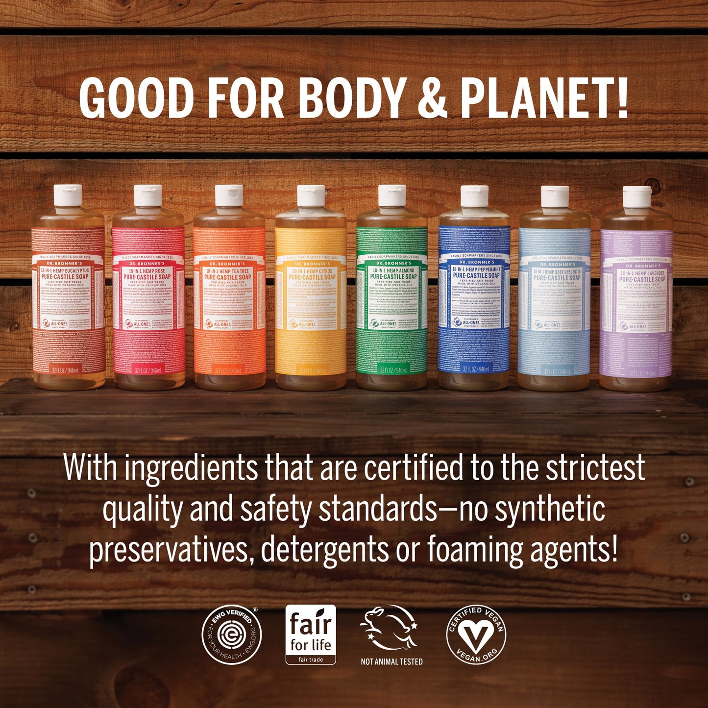 Dr. Bronner's Peppermint Pure-Castile Liquid Soap, 32oz – 18-in-1 Vegan Body Wash for Face, Hair, Hands, Laundry & More, Non-GMO