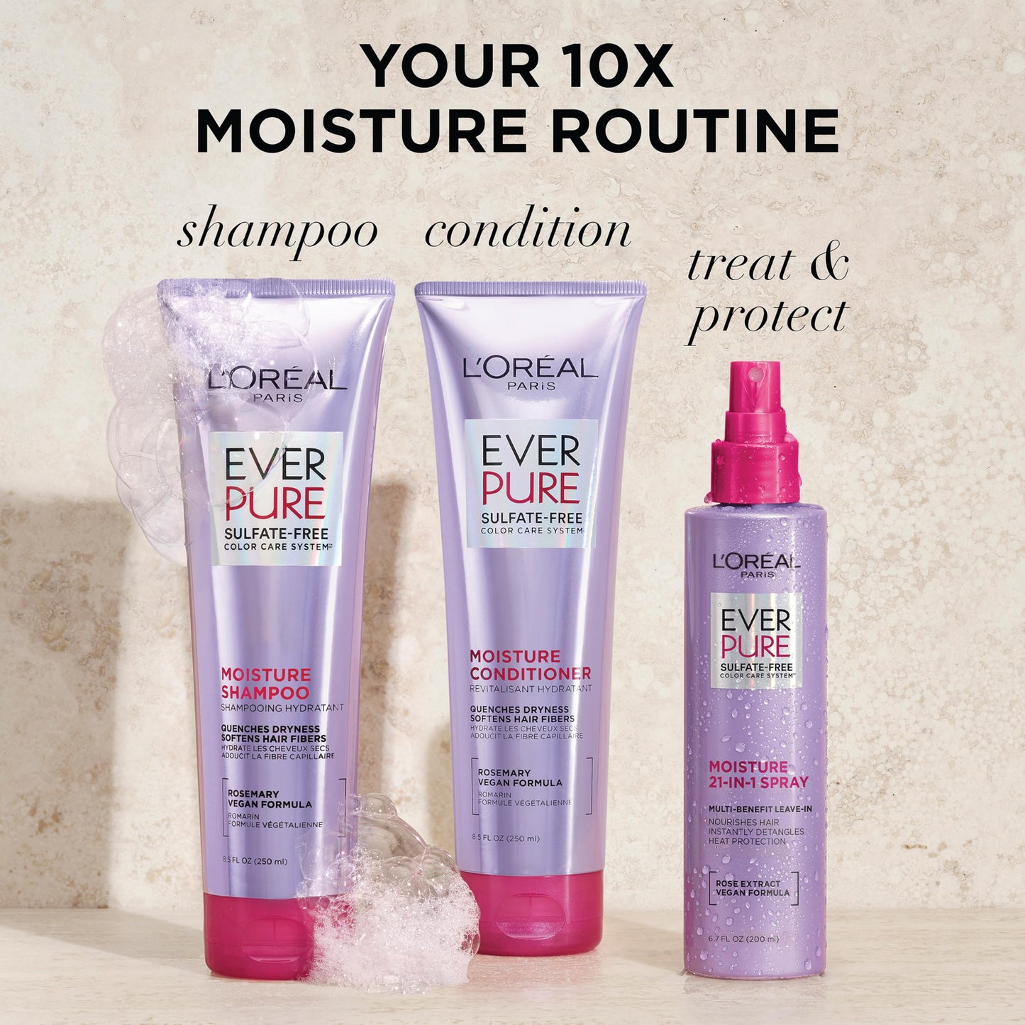 L'Oreal Paris Sulfate Free Moisture 21-in-1 Leave-In Conditioner for Dry Hair, EverPure, 6.7 fl oz