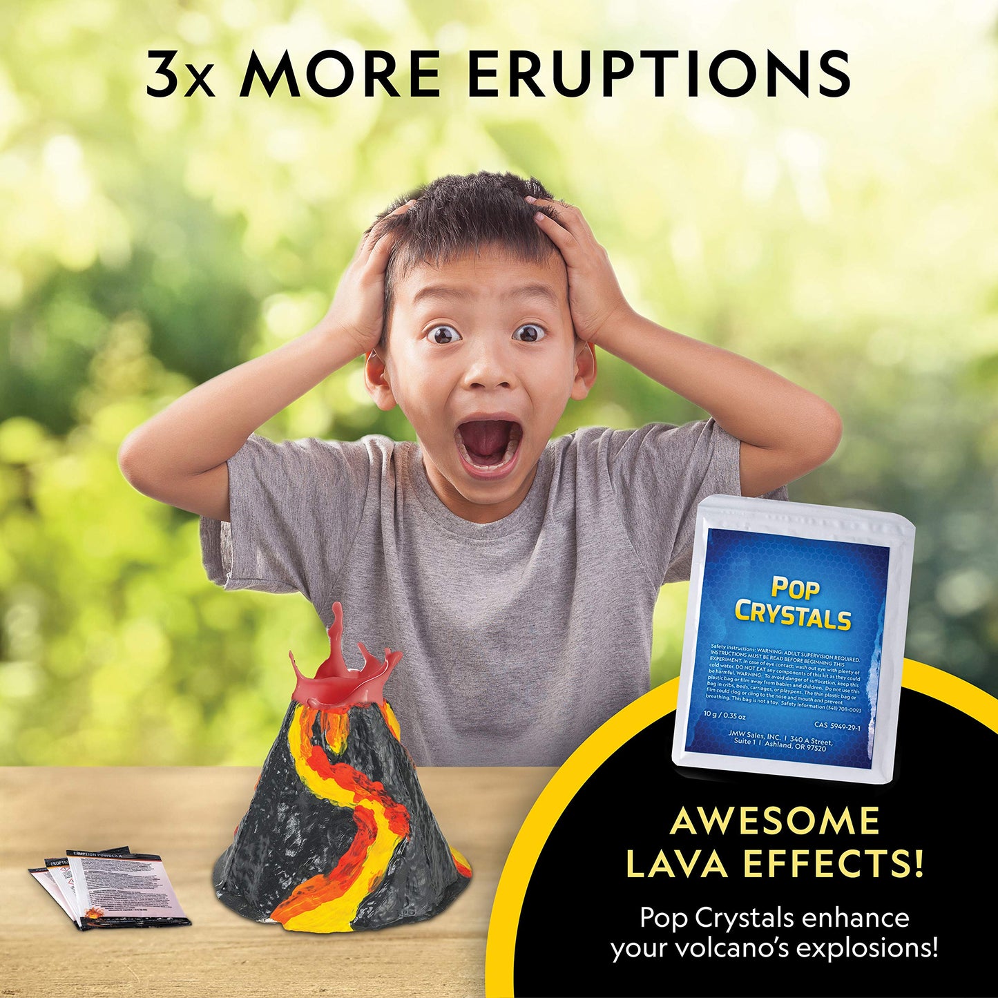 National Geographic Volcano Kit for Kids – STEM Science Toy with 3X Eruptions, Pop Crystals, Fun Educational Volcano Experiment