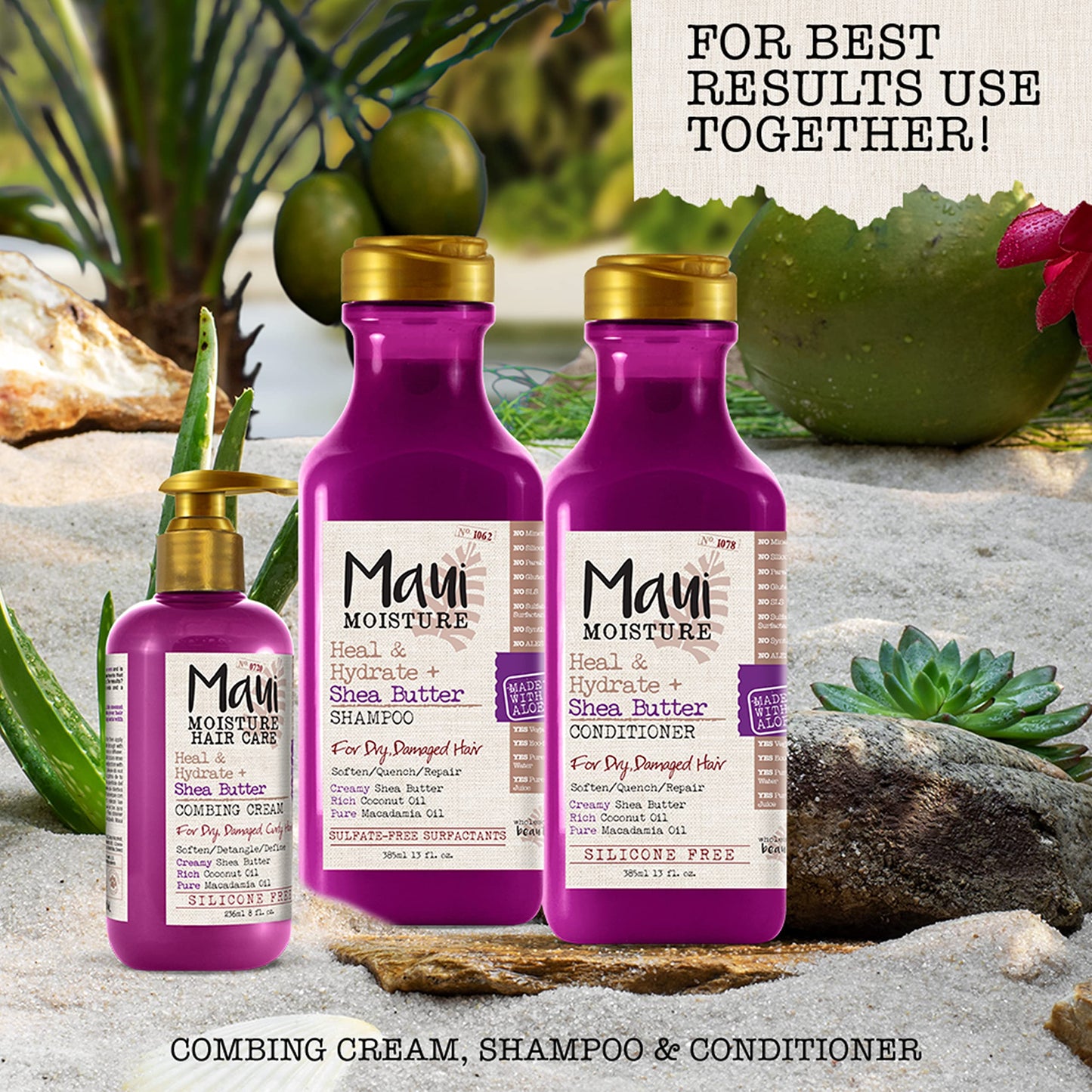 Maui Moisture Heal & Hydrate + Shea Butter Hair Mask & Leave-In Conditioner, Deep Repair for Dry, Damaged, Curly Hair, Vegan & Sulfate-Free, 12 Oz