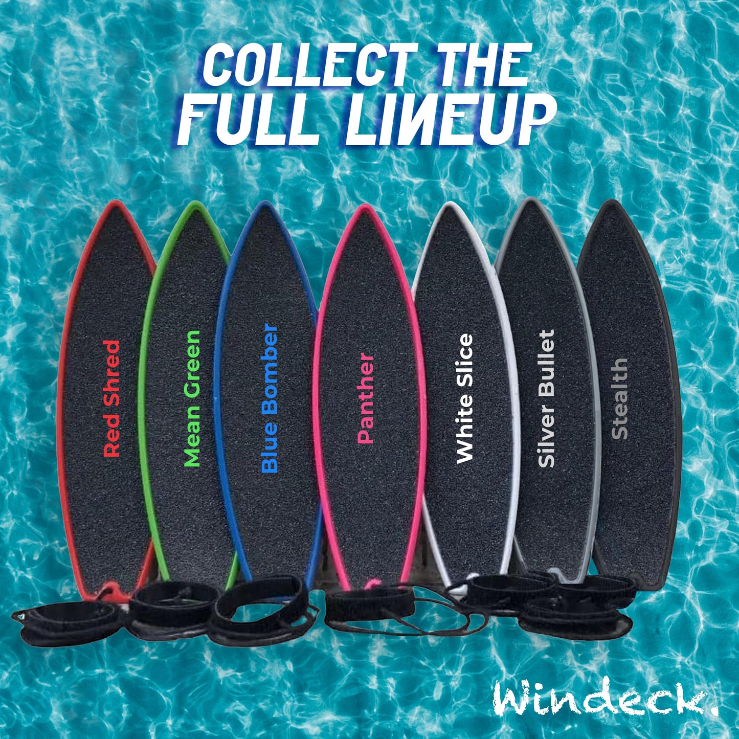 Windeck Stealth Black Finger Surfboard – Mini Handboard with Grip Tape & Leash for Air Tricks, Car Window Wind Riding, Kids & Skaters