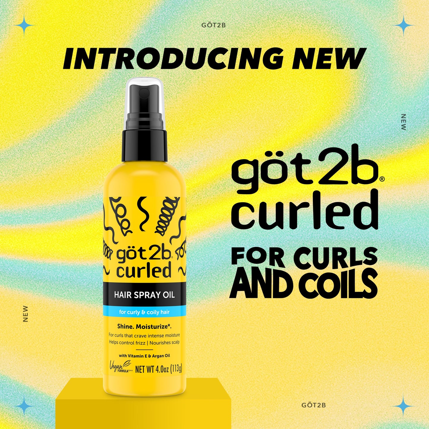 Got2b Curled Hair Spray Oil, 4oz, for curl types 3-4, curly and coily hair, helps control frizz and nourishes the scalp