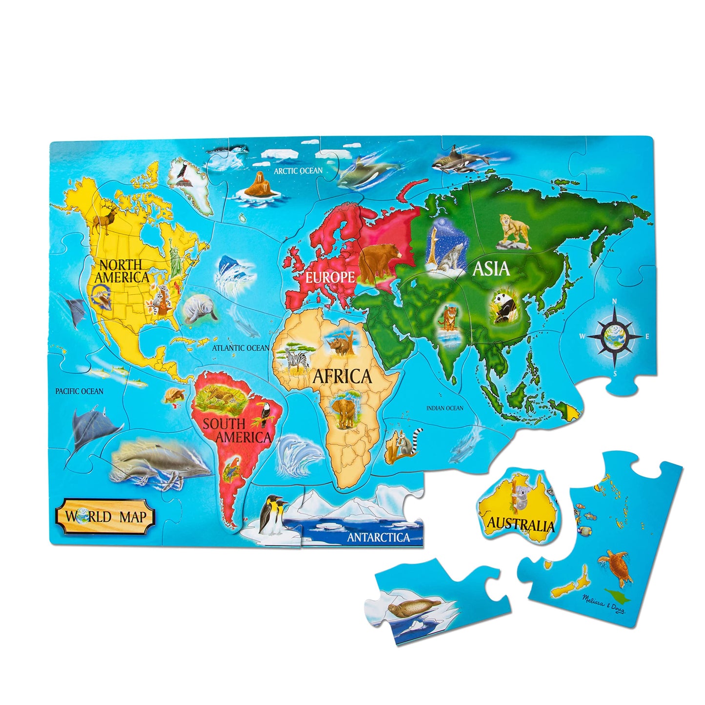 Melissa & Doug World Map Jumbo Jigsaw Floor Puzzle (33 pcs, 2 x 3 feet)