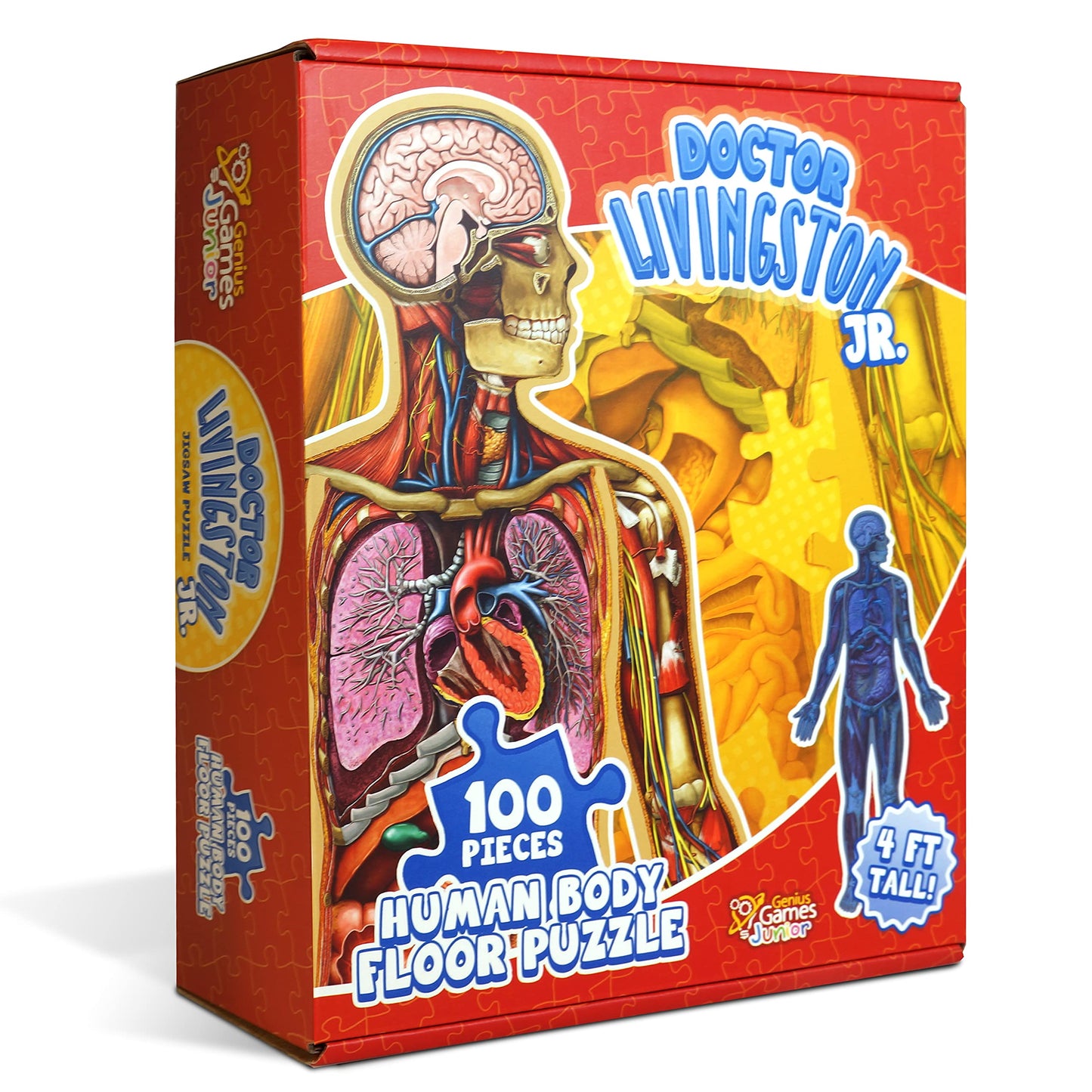 Human Anatomy Kids Floor Puzzle – Dr. Livingston Jr’s 100-Piece Full Body Jigsaw, 4ft Medically Accurate Educational Toy for Ages 6-10