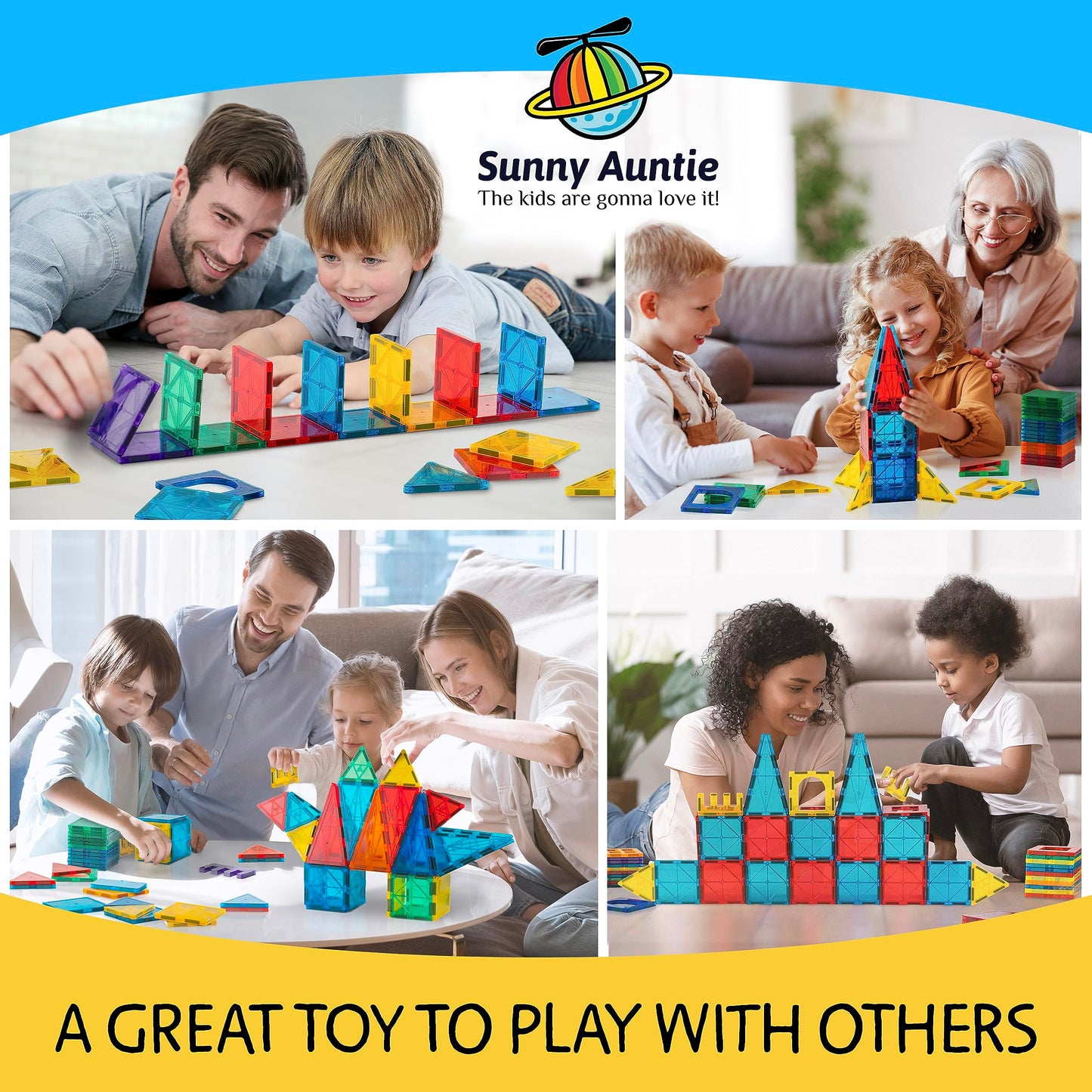 SUNNY AUNTIE 125+ Magnetic Tiles with Bonus Zippered Case, STEM Building Set for Kids Ages 3-8, Fun Gift for Boys & Girls