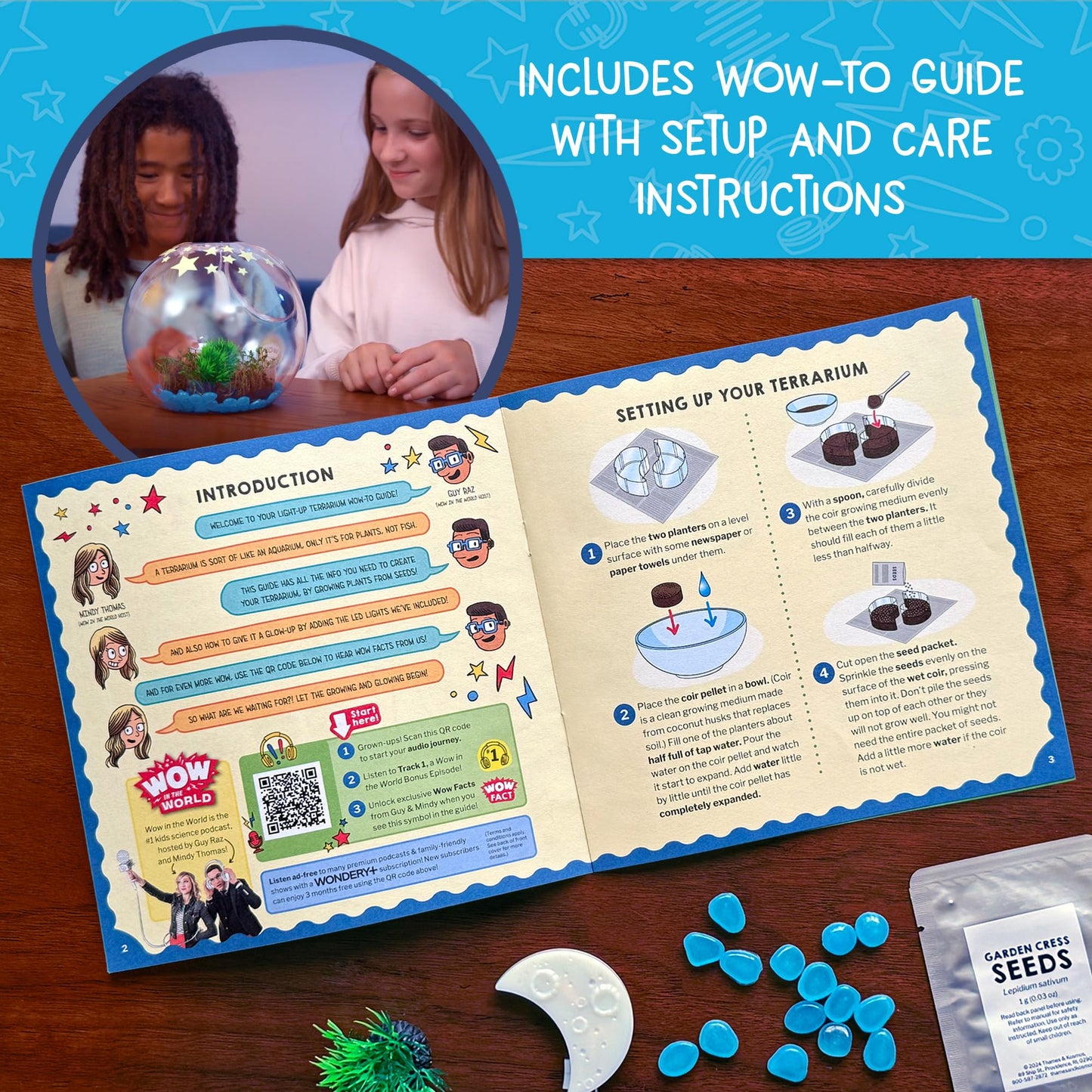 Wow in The World Light-Up Terrarium by Thames & Kosmos | Grow & Decorate Plants, Glow-in-the-Dark, UV Lights, STEM Toy for Kids 6+