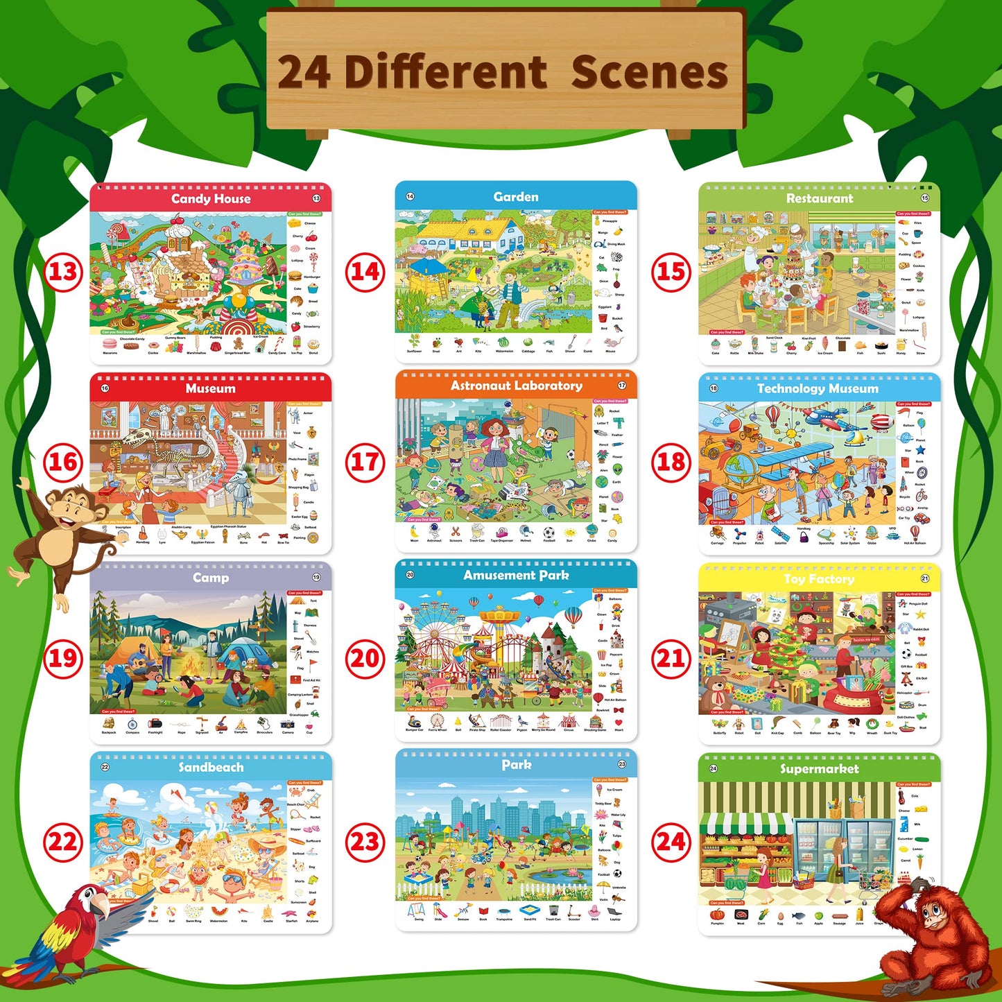 Elfew Search & Find Activity Book for Kids 3-8 | 24 Reusable Toddler Activities | Educational Travel Toy for Ages 4-6