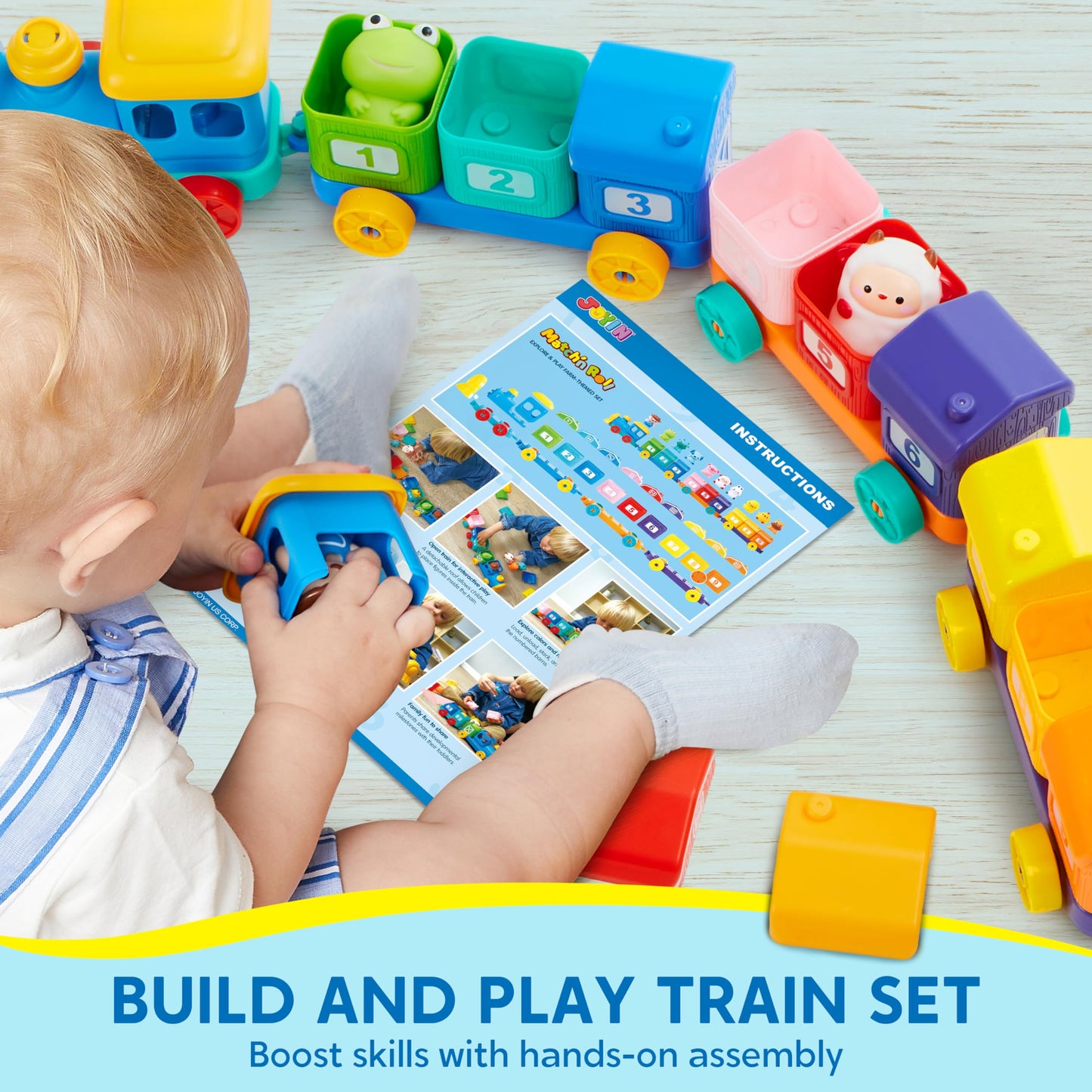 Montessori Farm Train Learning Toy for Toddlers 1-3, Counting, Matching & Sorting with 9 Animals & Farmer – Birthday, Easter, Christmas Gift