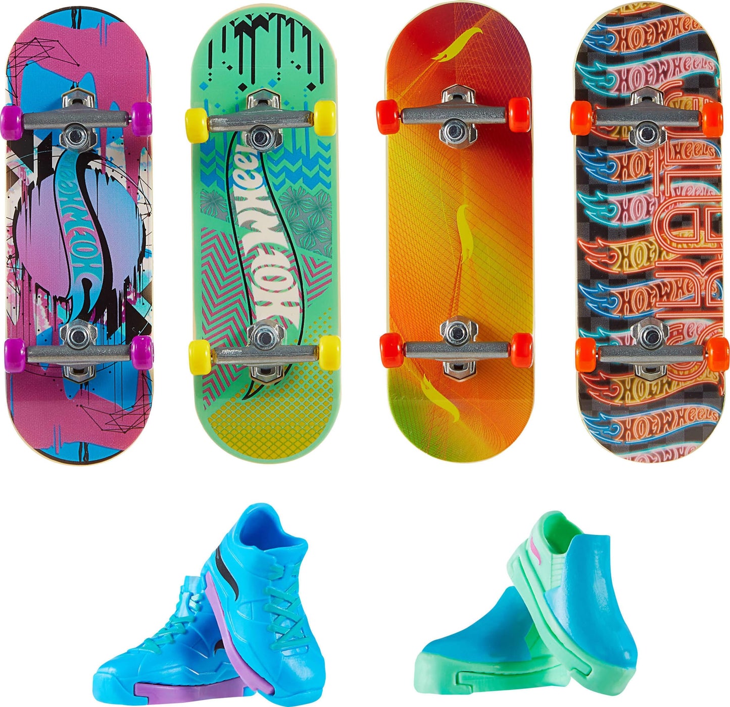 Hot Wheels Tony Hawk Fingerboard Multipack – 4 Boards, 2 Pairs Removable Skate Shoes, Exclusive Set, Styles May Vary