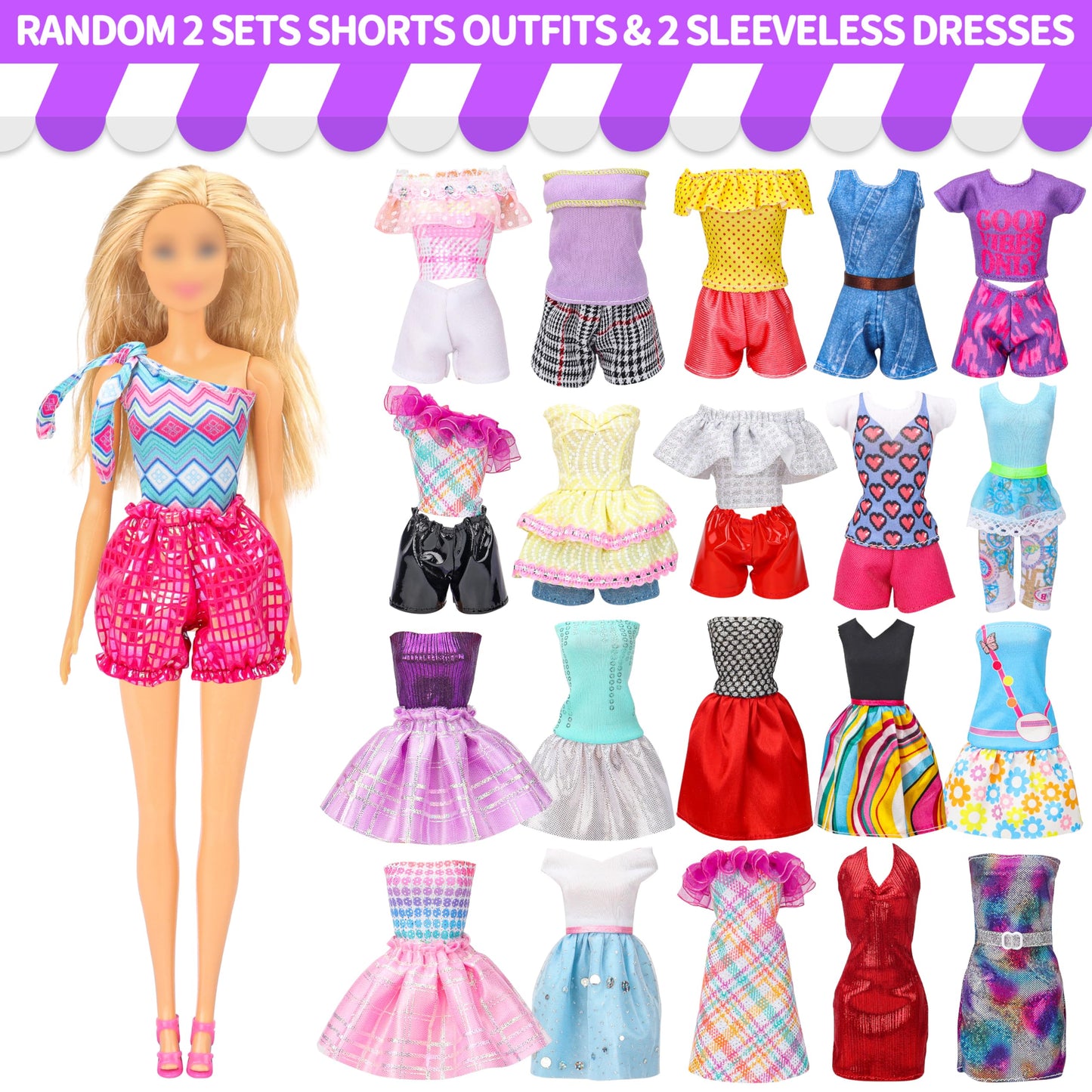 Style Shine 90-Piece Doll Clothes & Accessories Set – Dresses, Gowns, Swimsuits, Shoes, Hangers & Toys for Girls, Kids Gift