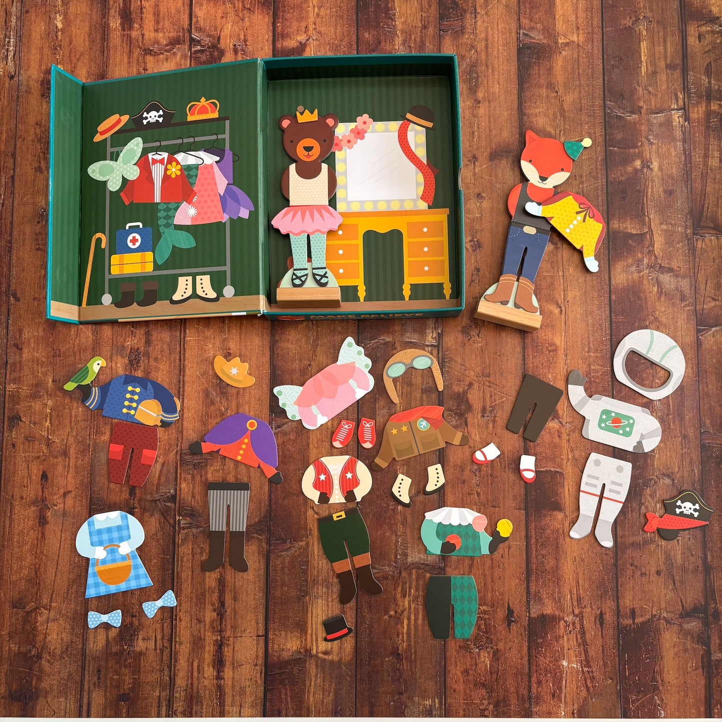 Petit Collage Magnetic Dress-Up Game – Mix & Match Animal Costumes, 2 Dolls with 35 Magnetic Pieces, Creative Play for Ages 3+