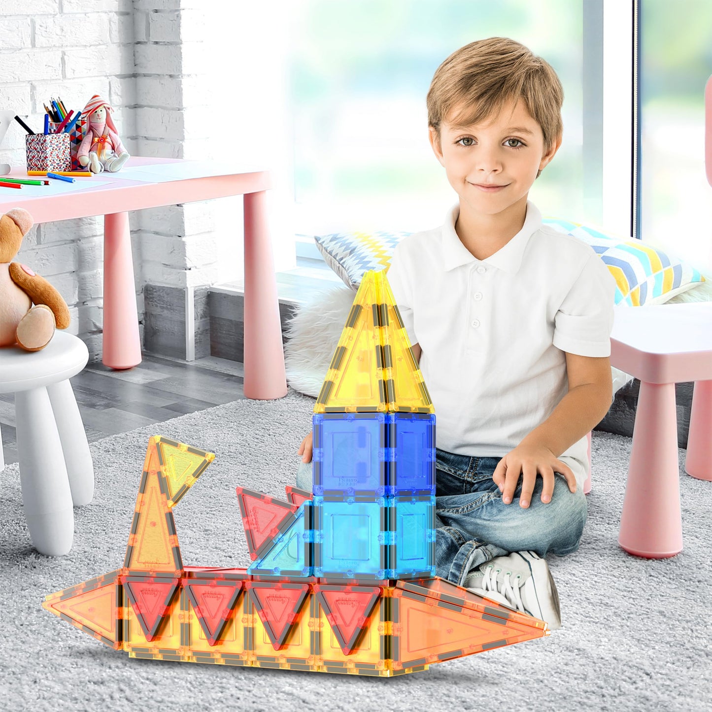 PicassoTiles 60-Piece Clear Magnetic Building Tiles Set – 3D Construction Blocks for Creative, Educational & Recreational Play