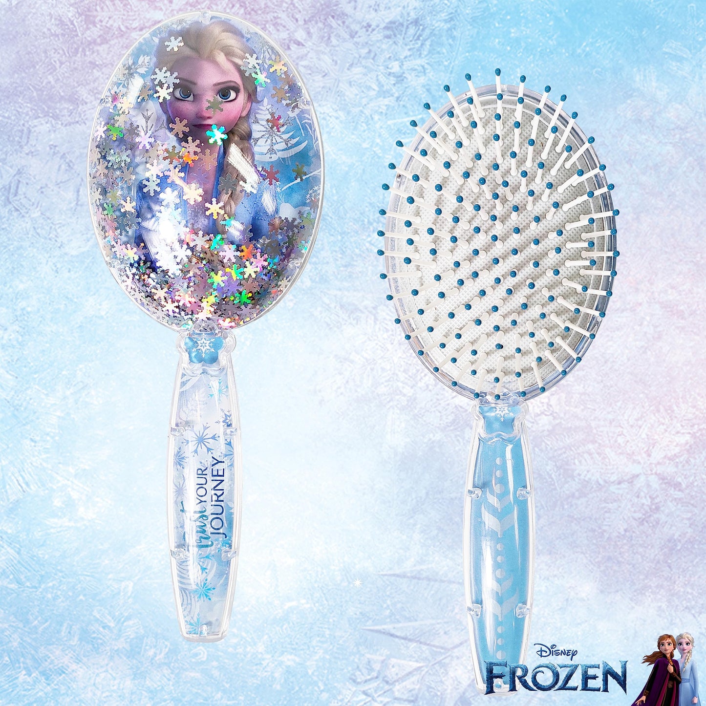 LUV HER Disney Frozen II Girls Snowflake Confetti One Hair Brush featuring Elsa, Silver - Ages 3+