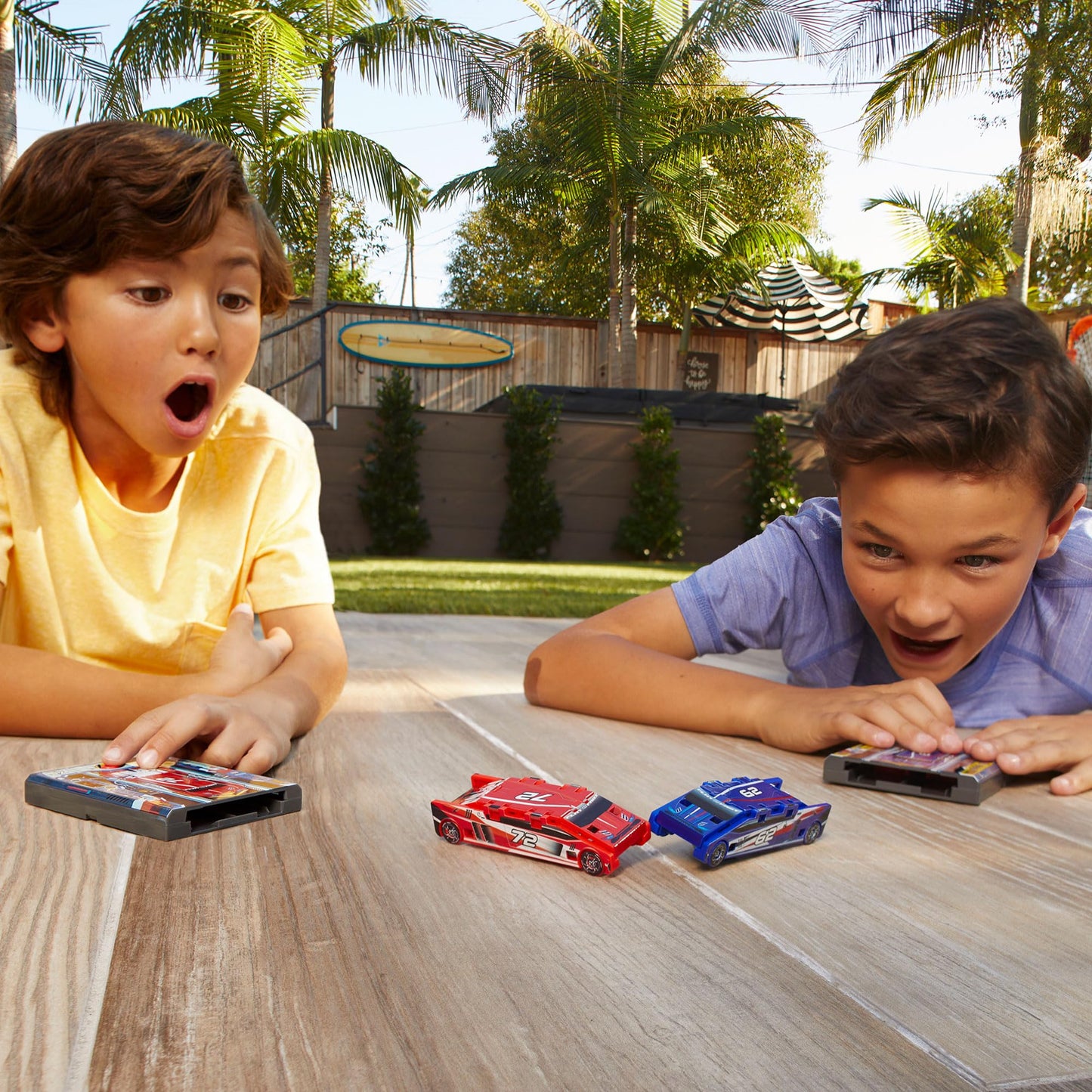 FLAT 2 FAST Stunt Card Racer – Pocket-Size Flat Car Launcher with Button for Stunt Racing, Compact Red Racecar Toy for Kids & Adults