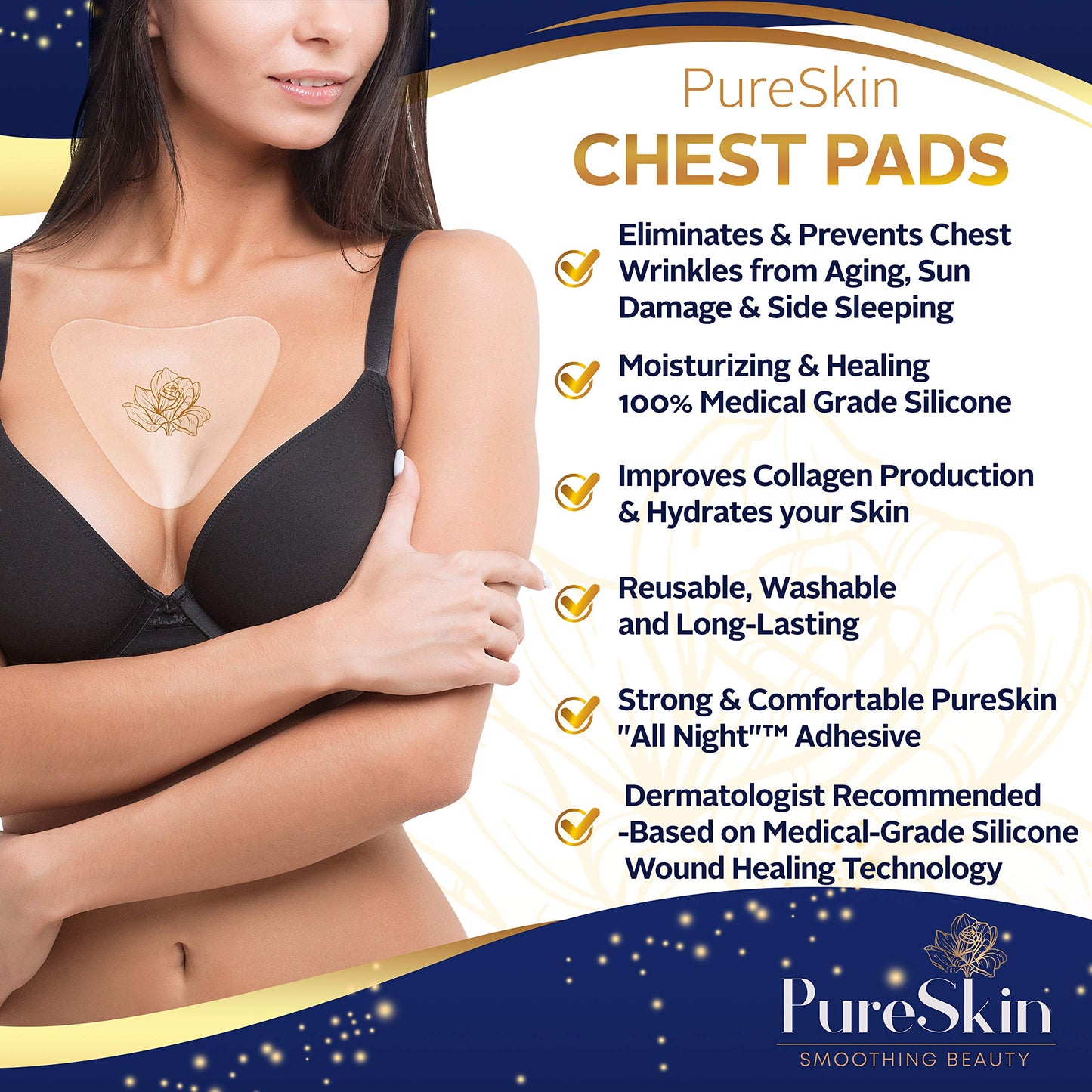 PureSkin 4-Pack Chest Wrinkle Pads – Silicone Anti-Wrinkle Patches for Decollete, Side-Sleeping, & Chest Lines