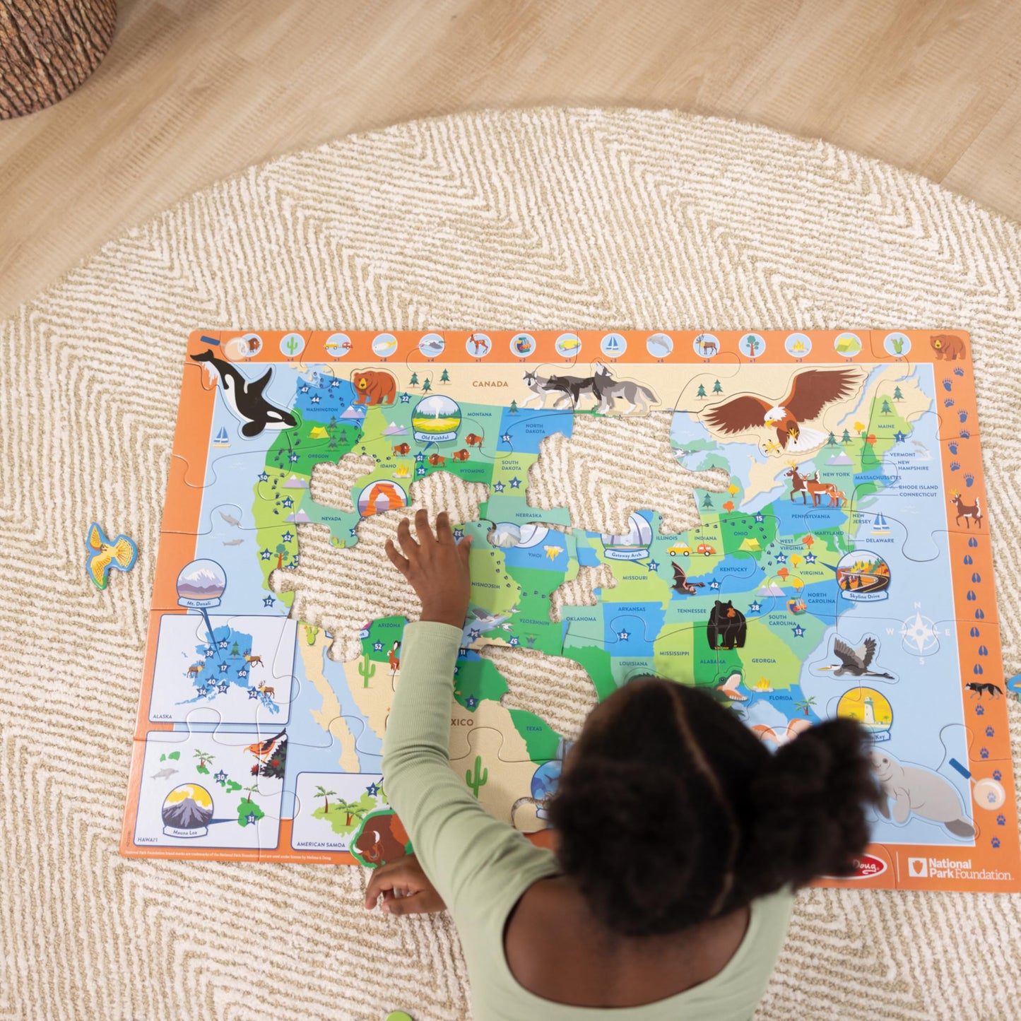 Melissa & Doug National Parks USA Map Floor Puzzle – 45 Jumbo Animal-Shaped Pieces with Search & Find Activities, Park & Animal ID Guide