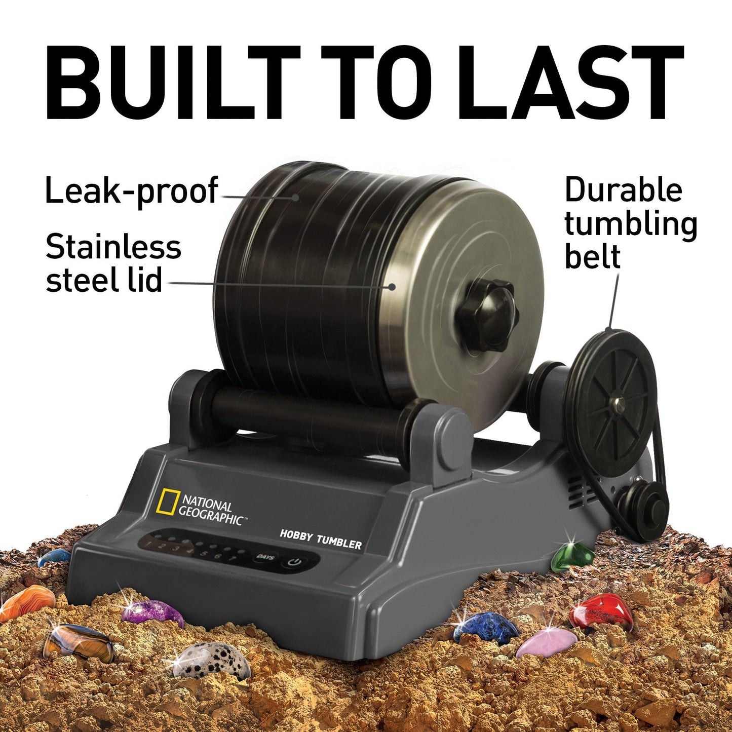 Blue Marble National Geographic Rock Tumbler Kit - Noise-Reduced Polisher with Grit & 2.5 lb Gemstone Mix, STEM Hobby for Kids & Adults