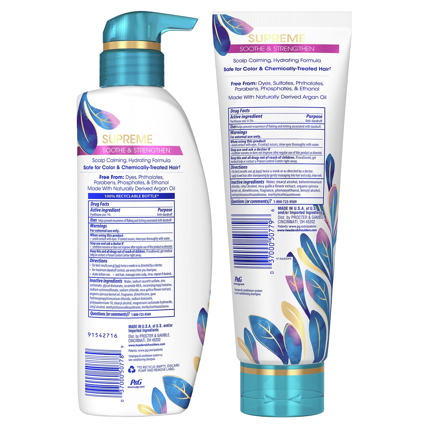 Head & Shoulders Supreme Sulfate-Free Shampoo & Conditioner Set with Argan Oil & Rose Essence, Dry Scalp & Dandruff Treatment, 21.2 Fl Oz