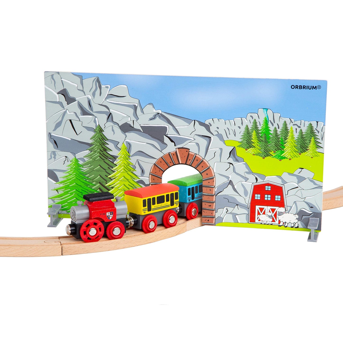 ORBRIUM Wooden Train Cars Gift Set with Storage Box & Tunnel – Compatible with Thomas & Friends, Brio, IKEA, Imaginarium, Melissa & Doug, Ages 3-7