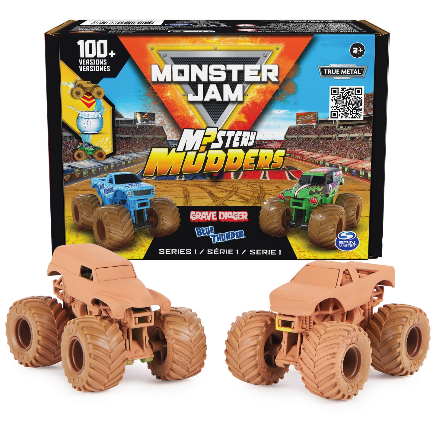 Monster Jam, Mystery Mudders 2-Pack Monster Trucks, Official 1:64 Die-Cast Vehicles, Wash to Reveal (Styles Will Vary), Kids Toys for Boys 3 and Up