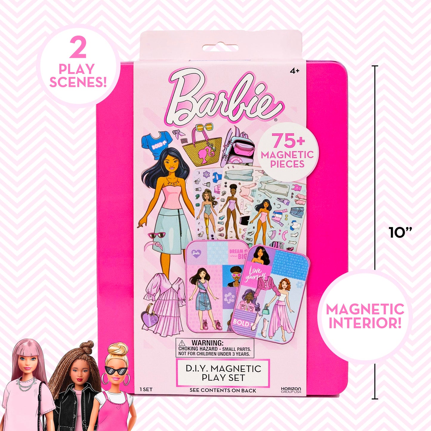 Barbie D.I.Y. Magnetic Play Set, 75 Pieces with 3 Dolls, Crafts & Pretend Play for Kids 4-8, Travel Toy & Birthday Gift for Girls