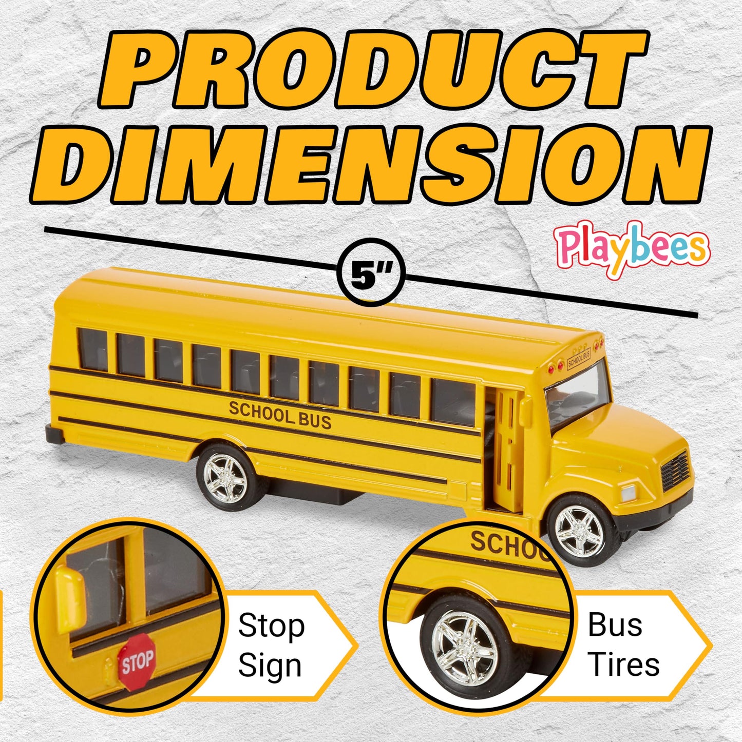 Playbees 6-Inch Long-Nose School Bus Die-Cast Toy Car with Pullback Action, Opening Doors & Realistic Design – Gift for Boys & Girls