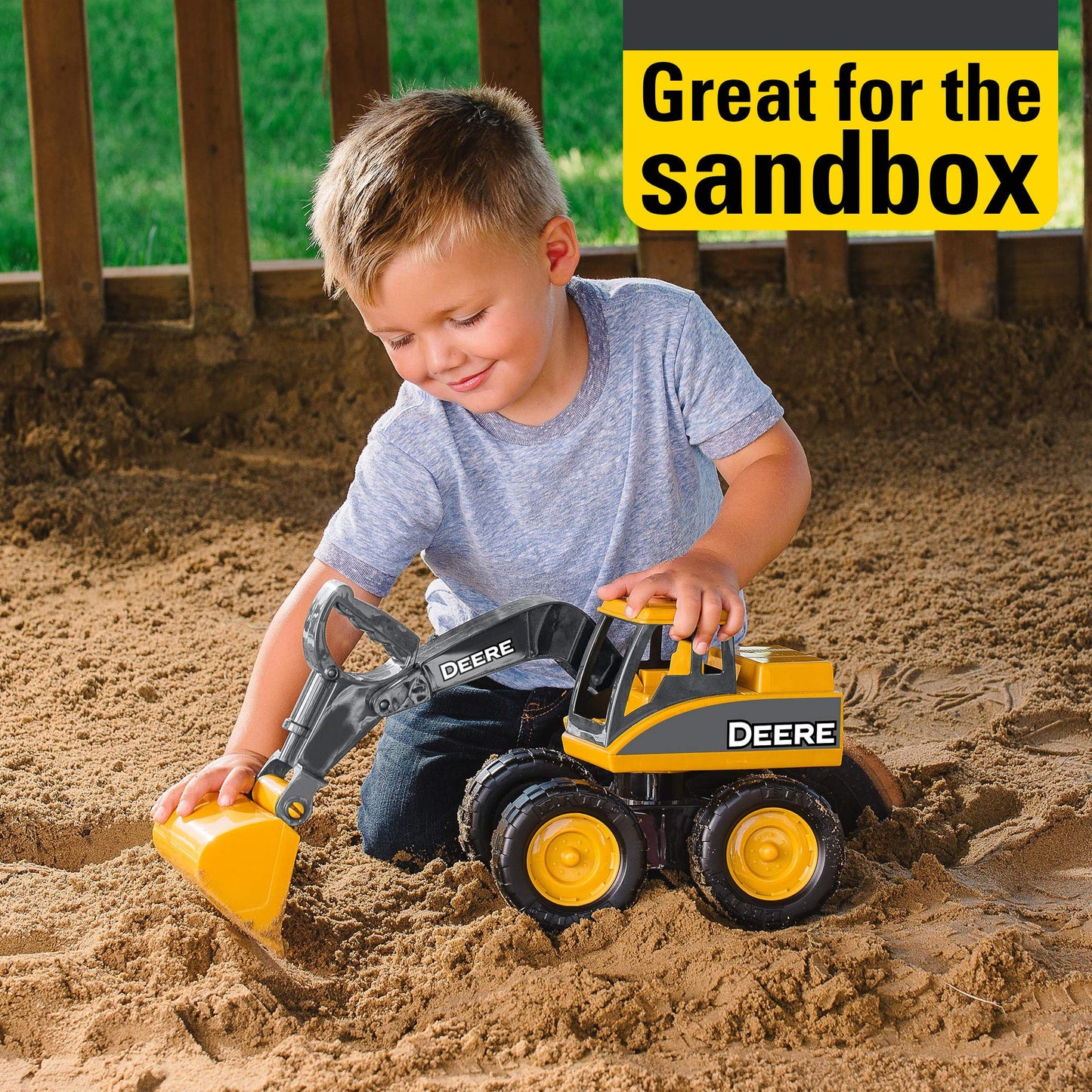 TOMY John Deere Sandbox Big Scoop Excavator Toy, 15" Construction Vehicle with Tilting Dump Bed, Toddler Sandbox Toy, Frustration-Free Packaging