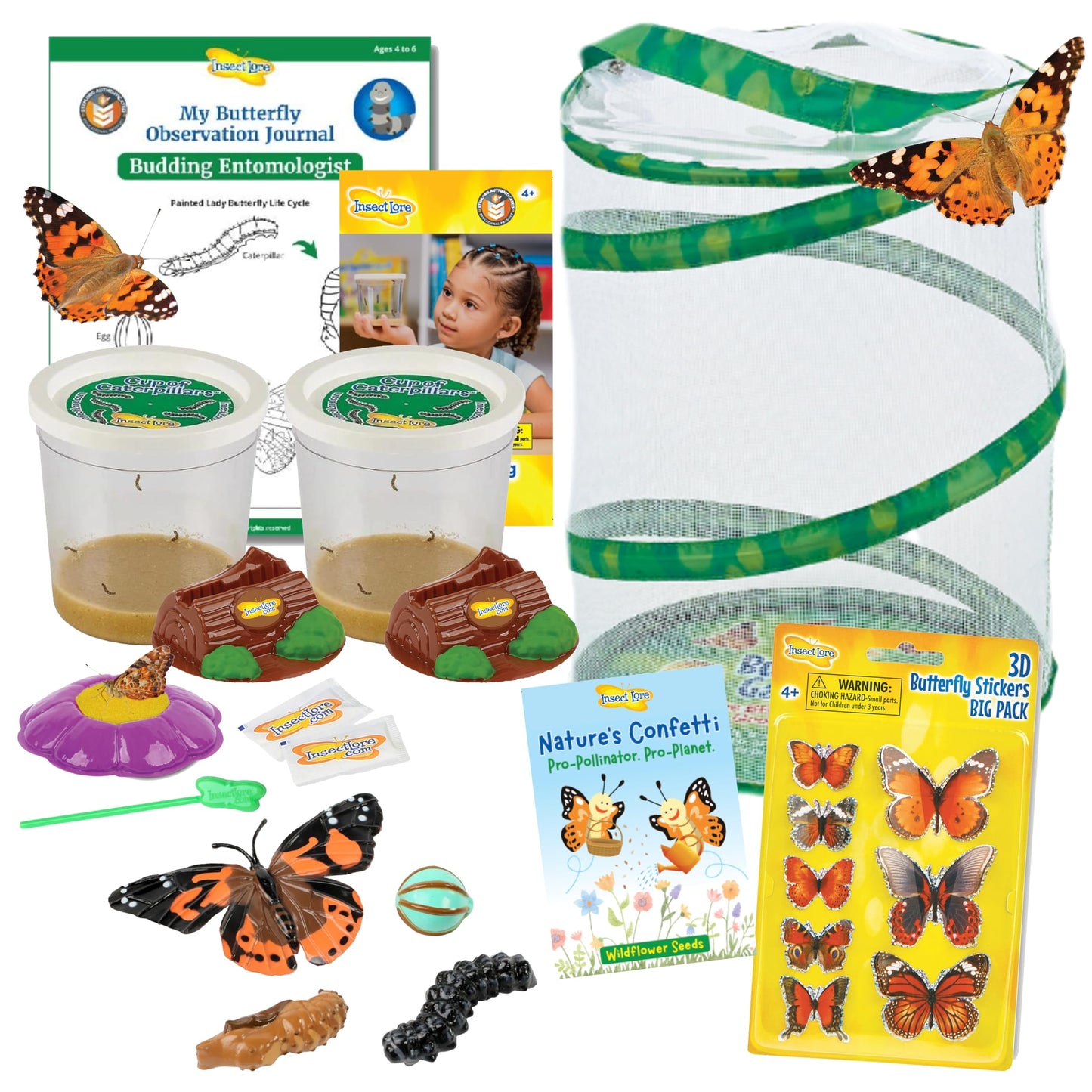 Insect Lore Butterfly Garden Kit – Grow 10 Live Painted Lady Butterflies, STEM Activity with Habitat, Journal, Stickers & Seeds