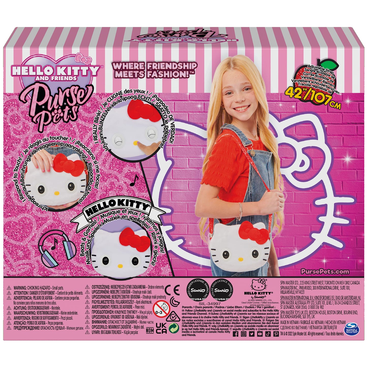 Purse Pets, Sanrio Hello Kitty and Friends, Hello Kitty Interactive Pet Toy & Crossbody Kawaii Purse, Over 30 Sounds & Reactions, Girls & Tween Gifts