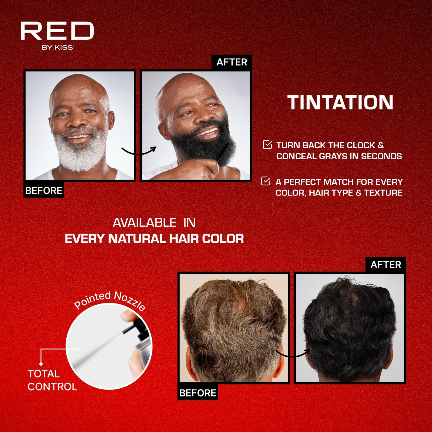 RED by Kiss Tintation Temporary Hair Color Spray Black 11.5 OZ | Instant Gray Root Cover Up, Water-Resistant, Smudge-Proof, Quick-Dry Touch-Up