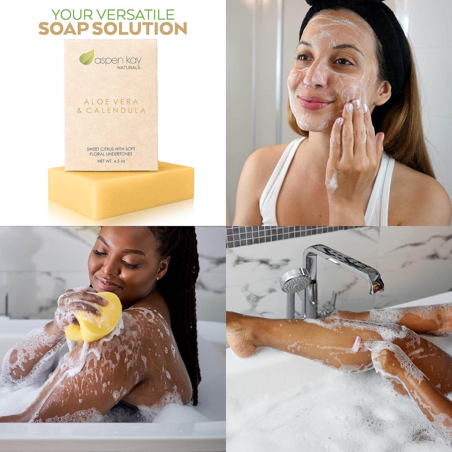 Aloe Vera & Calendula Soap Bar – Natural & Organic Face & Body Cleanser with Turmeric – Gentle, Hydrating Wash for Men, Women & Teens, 4.5 oz