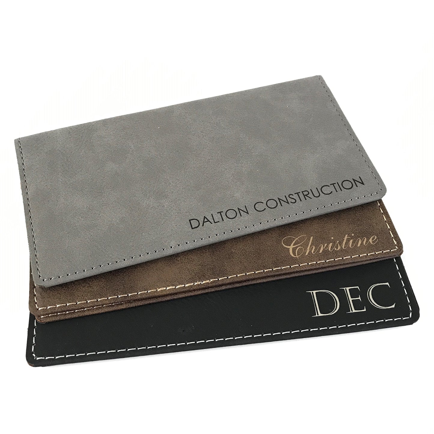 Personalized Checkbook Cover Faux Leather Permanently Engraved (Brown)