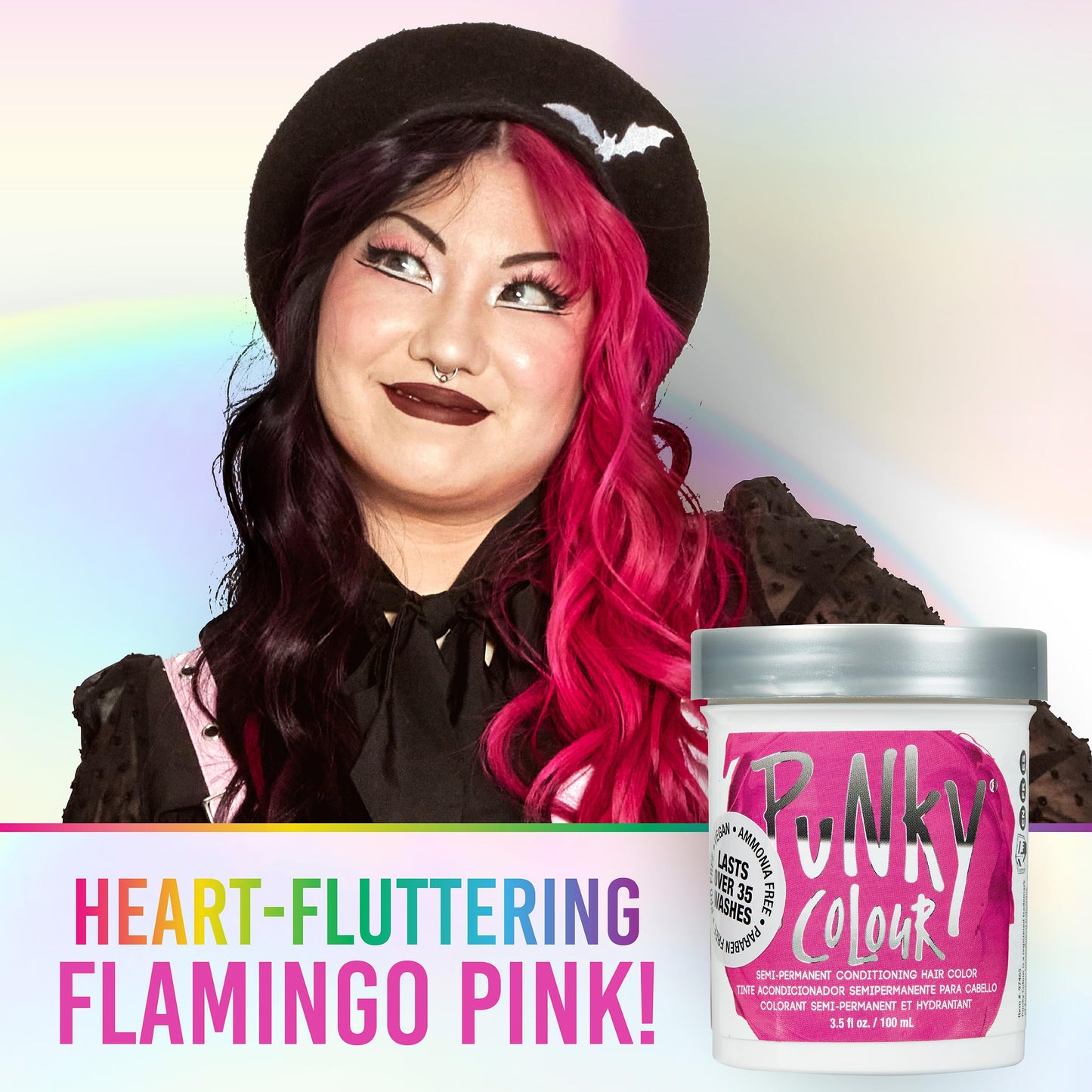 Punky Flamingo Pink Semi Permanent Hair Color - Vegan & Cruelty-Free Conditioning Hair Dye, Lasts Up to 35 Washes, 3.5 fl oz