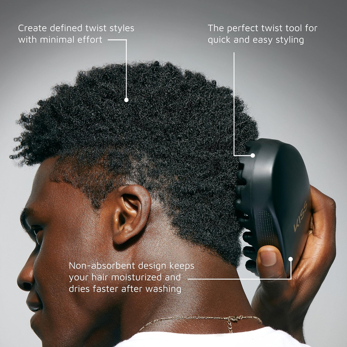 KISS Colors & Care Twist King Premium Twist Tool – Durable, Washable & Long-Lasting Hair Styler for Defined Twists, Quick & Easy Use, Black (KTWS04)