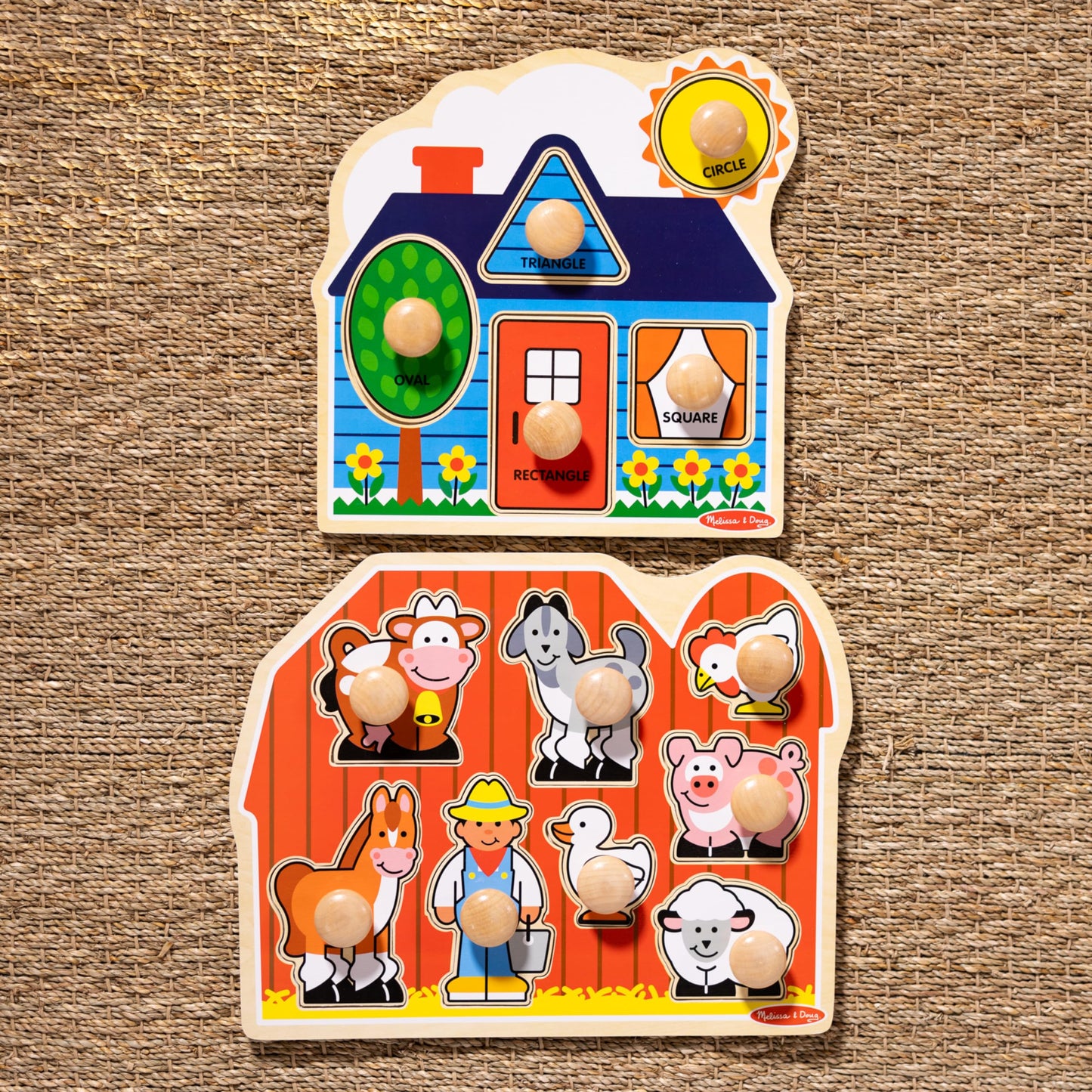 Melissa & Doug Wooden Jumbo Knob Puzzle 2-Pack for Baby and Toddler Boys and Girls – Large Farm, First Shapes