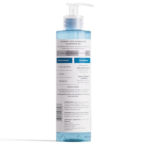 Eucerin Face Gentle Cleansing Hydrating Cleansing Gel, Daily Face Wash and Makeup Remover with Hyaluronic Acid, 13.5 Fl Oz Bottle