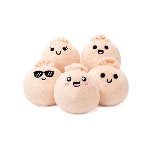 Emotional Support Dumplings – 5 Plushies with Basket, Cute Squishy Toys & Plush Animals, Perfect Gift for Loved Ones of All Ages