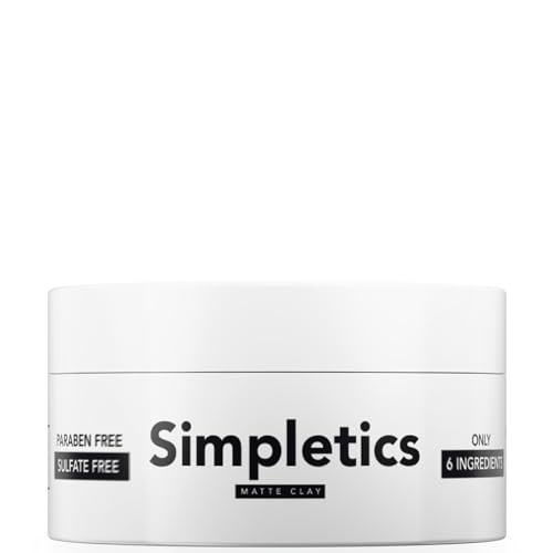 Simpletics Hair Clay for Men | Vanilla Scent | Natural 6-Ingredient Matte Styling Clay with Beeswax & Coconut Oil | Strong Hold, Non-Greasy, Adds Texture & Volume | 2oz