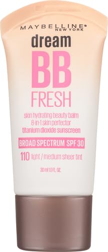 Maybelline Dream Fresh BB Cream 8-in-1 Hydrating Beauty Balm SPF 30, Sheer Tint, Oil-Free, Light/Medium, 1 fl. oz
