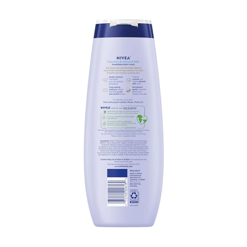 NIVEA Coconut & Almond Milk Body Wash with Nourishing Serum – Moisturizing Body Wash for Women, Enriched with Provitamin B5 & Vitamin E, 20 Fl Oz