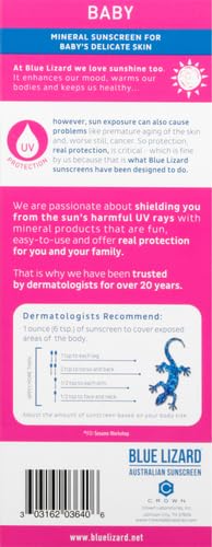 Blue Lizard Baby Mineral Sunscreen SPF 50 - Zinc Oxide, Fragrance-Free, Water Resistant, UVA/UVB Protection, Smart Tech, 5 Fl Oz