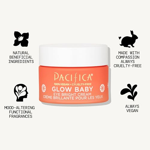 Pacifica Glow Baby Vitamin C Eye Cream – Brighten Dark Circles & Puffiness, Caffeine Infused, Fragrance-Free, Clean Vegan, 0.5 oz